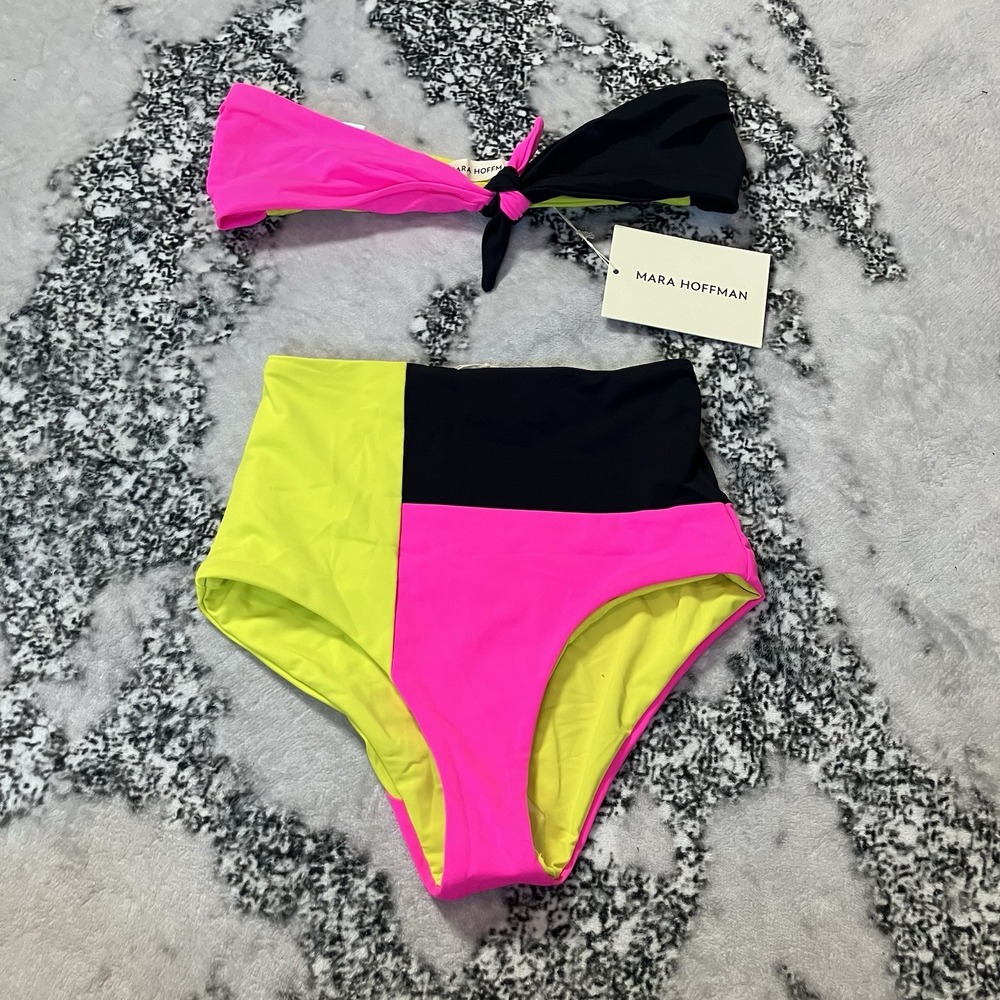 Mara‎ Hoffman Swimsuit Womens Size XS Lydia Kai 2 Piece Black Multi Color block